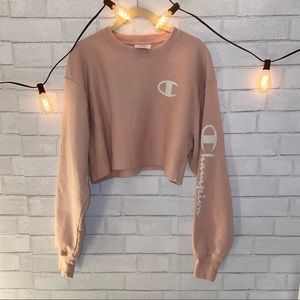 Pink Champion cropped hoodie